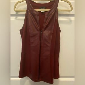 Venus faux leather mixed media sleeveless peplum top.
